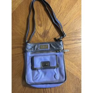 sharif leather crossbody purse Periwinkle Blue And Gunmetal